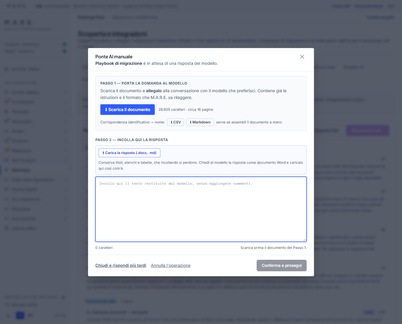 Ponte AI Manuale con copia e incolla del prompt strutturato
